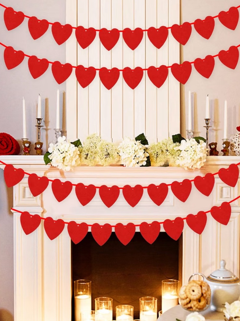 NEW- Red Heart-Shaped Strings Of Garland (Set of 3)